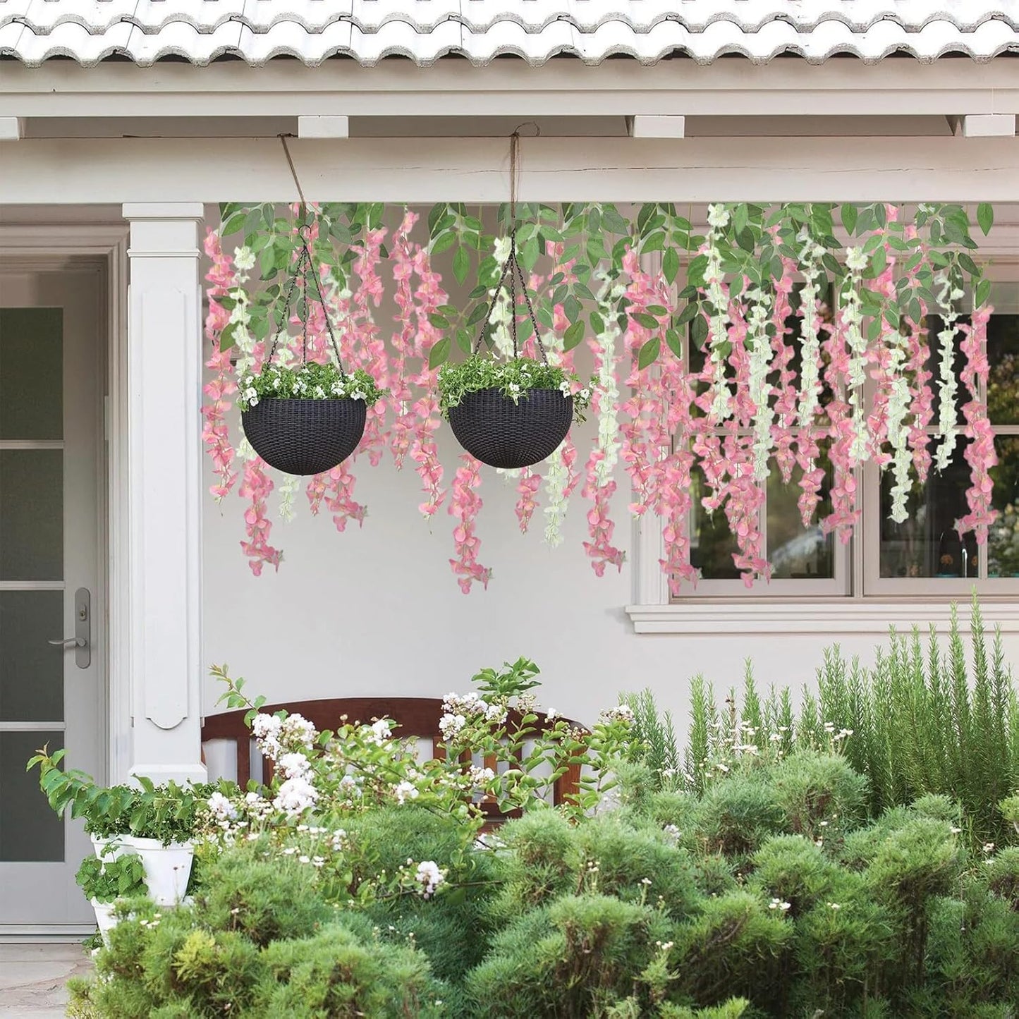 48 Pcs of Wisteria Hanging Flowers, 3.75 Feet Fake Wisteria Flower Strings, Artificial Wisteria Flowers Hanging Garland for Backdrop, Wedding, Ceremony,Garden and Home Wall Decoration (Pink)