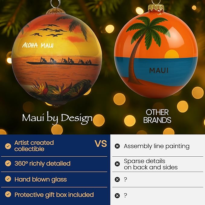 Collectible Maui Christmas Ornament - Sunset Hula Hand Painted from Inside Collectible with Gift Box SH/M