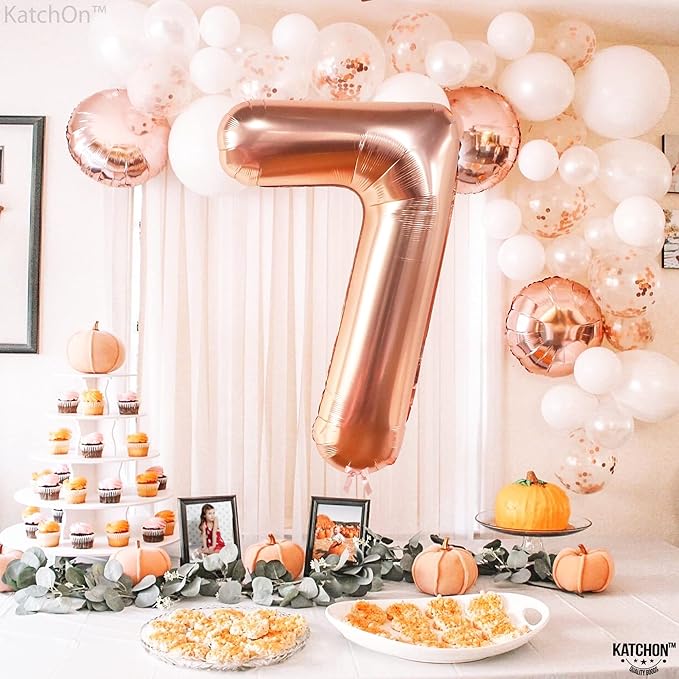 KatchOn, Giant Rose Gold Number 7 Balloon - 40 Inch | 7th Birthday Balloon for 7th Birthday Decorations | 7 Balloons for Birthday | 7 Year Old Balloons for 7 Year Decorations