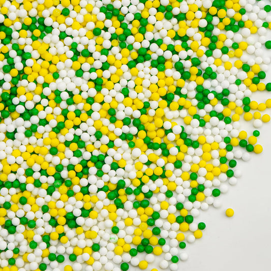 Green Nonpareils Sprinkles for Cake Decorating, Edible Yellow Green And White Candy, Fun Spring Baking Sugar, Perfect for Cake Decorations, Cupcake Topper, Ice Cream, 150g/5.29oz