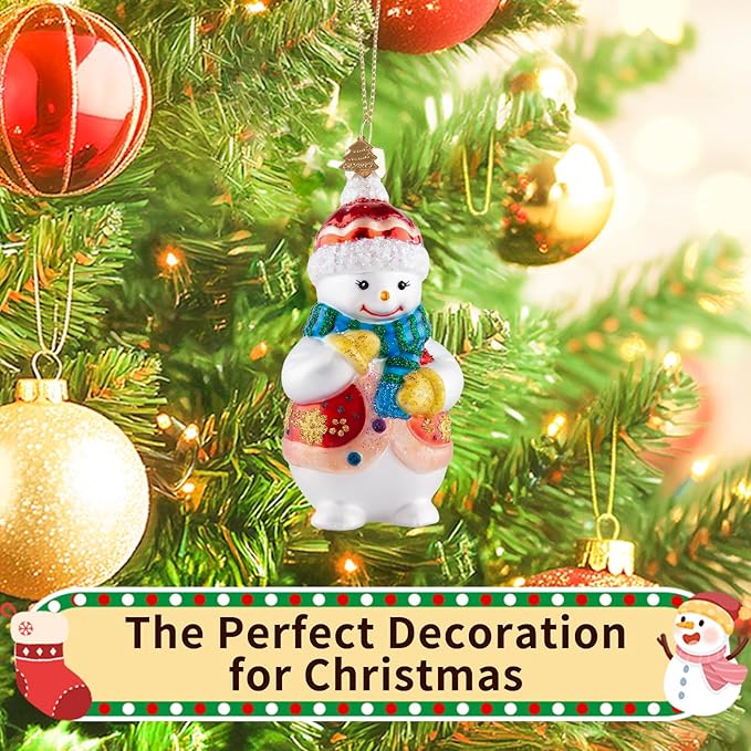 Snowman Christmas Ornaments,Glass Blown Ornaments for Christmas Tree, Red Snowman Collection Figurine Hanging Ornaments,Christmas Decorations for Xmas Tree Holiday Party Daily Decor Gifts