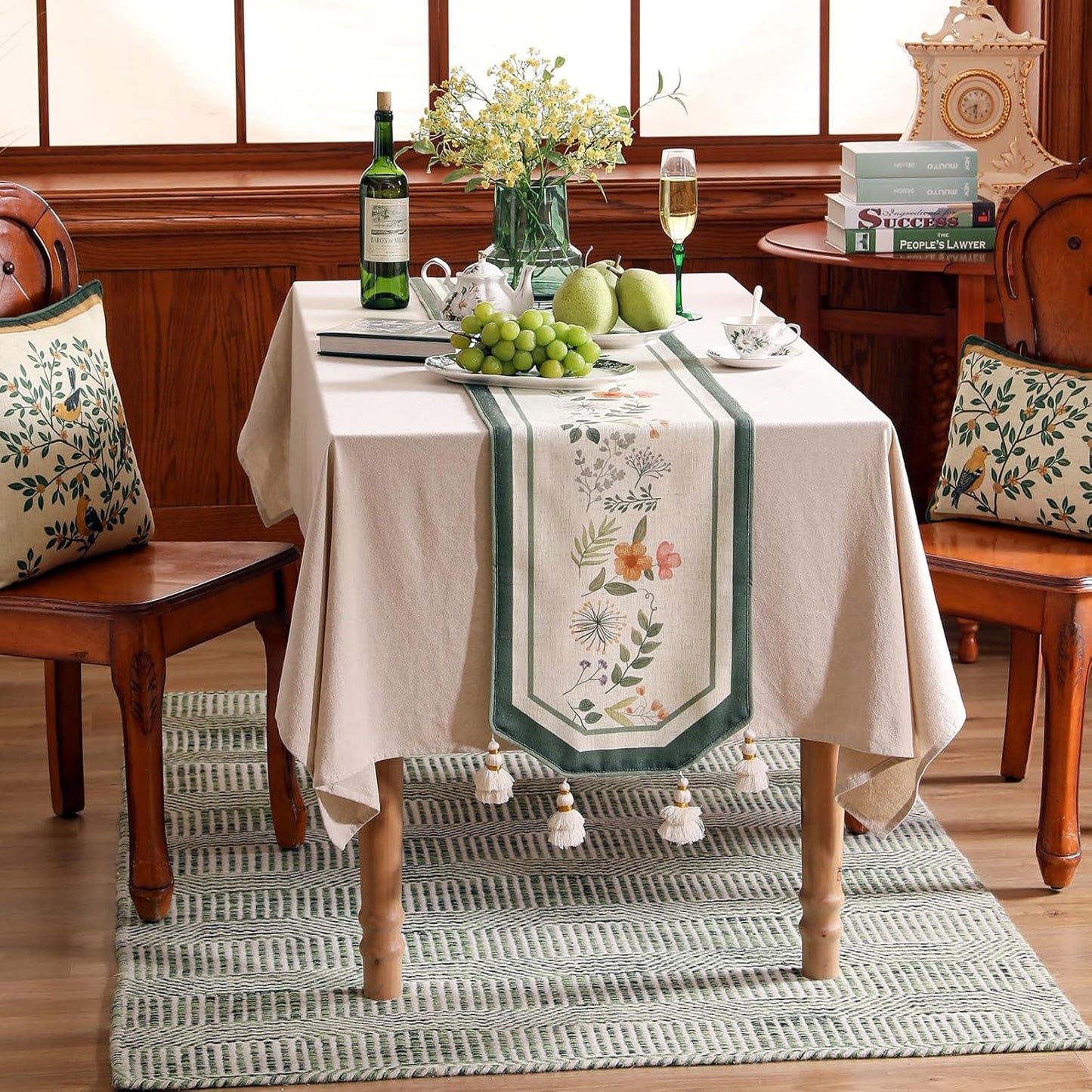 Linen Cheesecloth Table Runner,French Farmhouse Shabby Chic Floral Pattern 71 Inches Long Wrinkle Free Table Runners,Decor Tabletop for Kitchen,Dining,Party,Home,Christmas,12"*71"