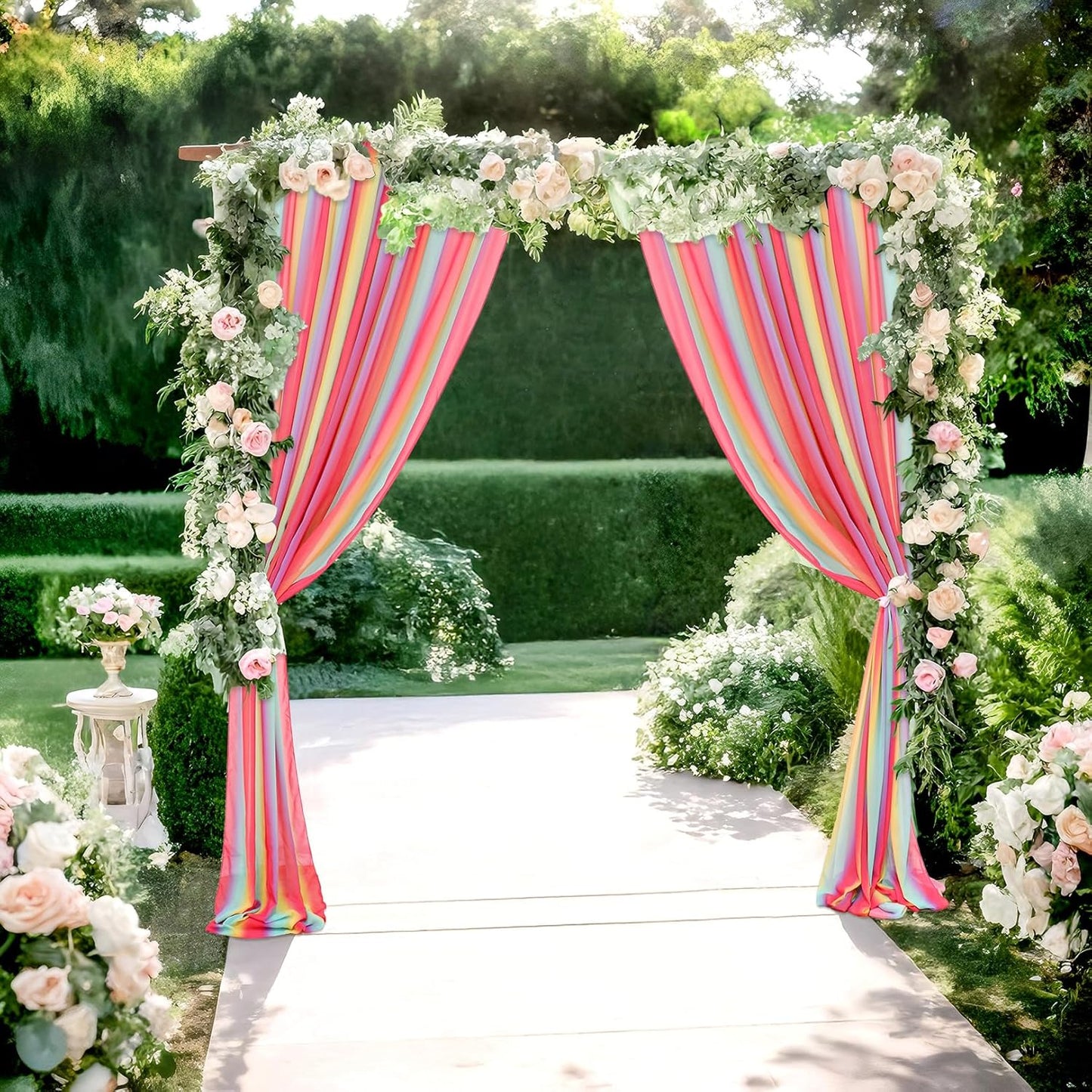 DUOBAO Rainbow Sheer Chiffon Curtains - Premium Fabric Drapes for Wedding Backdrop, Party Decor, Living Room -10x10ft 2 Panels(58" x120)