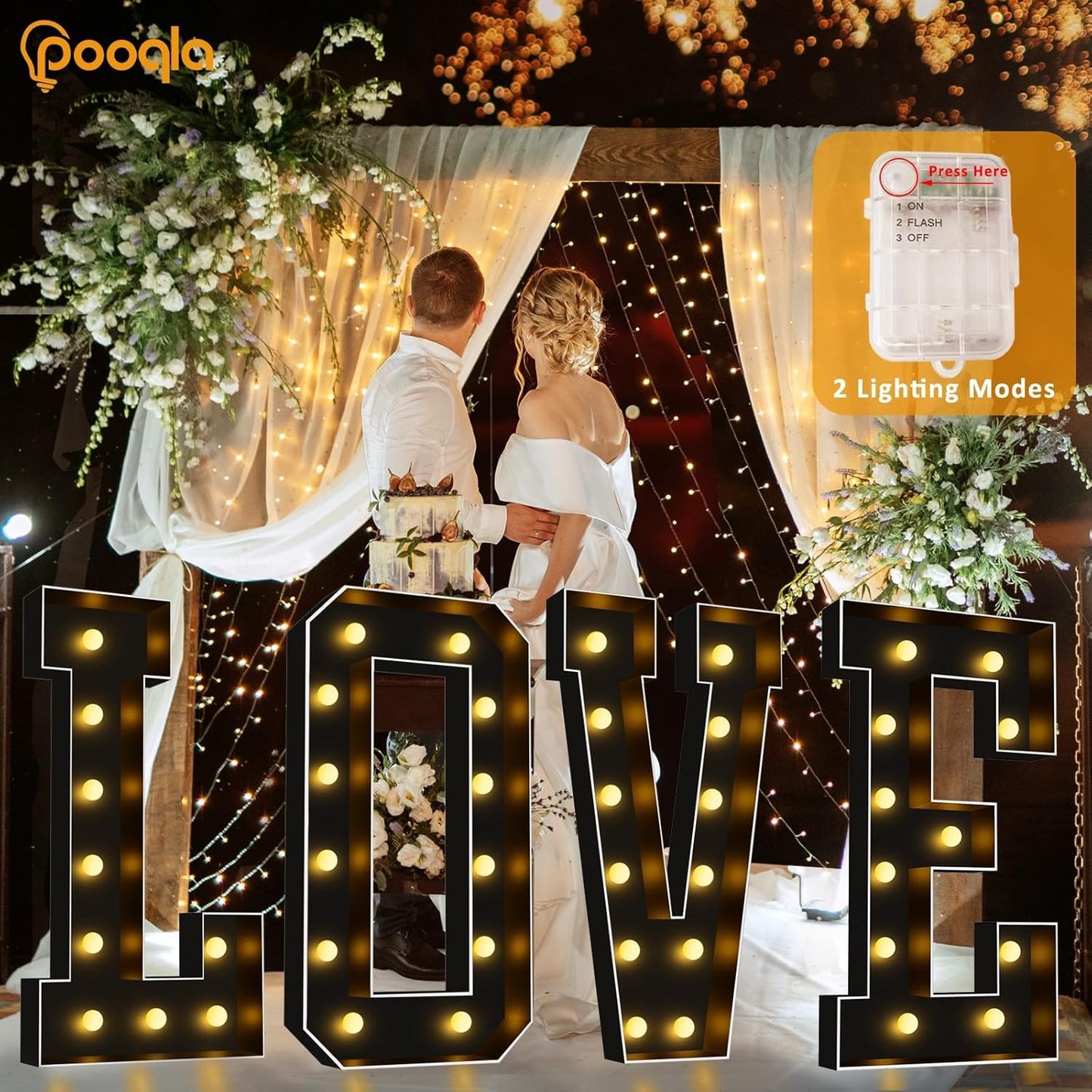 Pooqla 4 FT Marquee Light Up Letters, Black Marquee Letter Lights 4 Feet Tall, Giant Letter Sign Big Mosaic Letters for Balloons Birthday Party Anniversary Wedding Decorations, Warm White Letter D