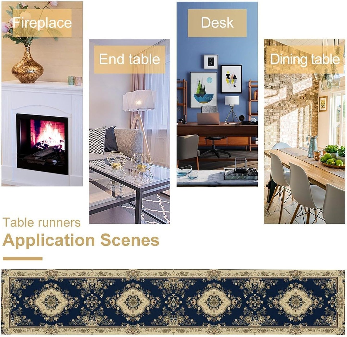 Vintage Elegant Farmhouse Table Runner Blue Beige Flower for Home Farmhouse Kitchen Table Dining Coffee Room Garden Party Wedding Decor 13x36in