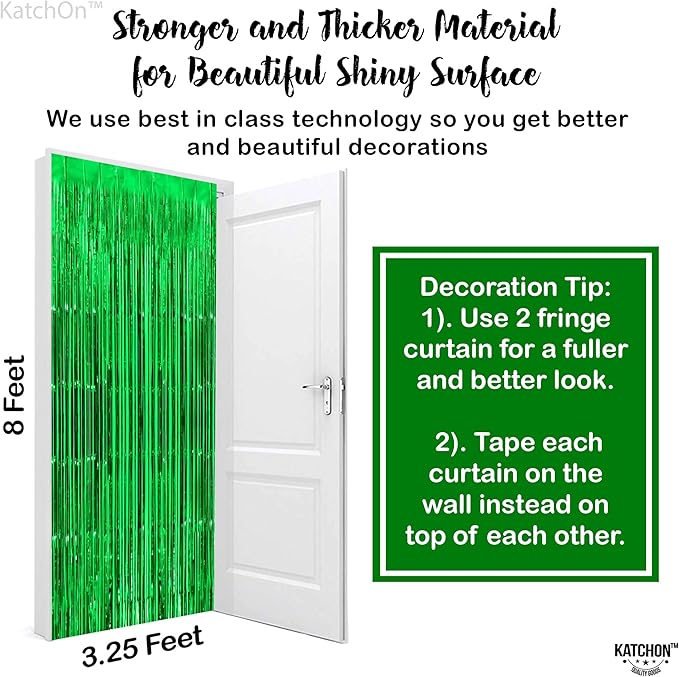 KatchOn, Green Streamers - 3.2x8 Ft, Pack of 2 | Green Backdrop for Dinosaur Birthday Decorations | Christmas Backdrop for Christmas Decorations Indoor | Door Streamers for Jungle, Safari Party Decor