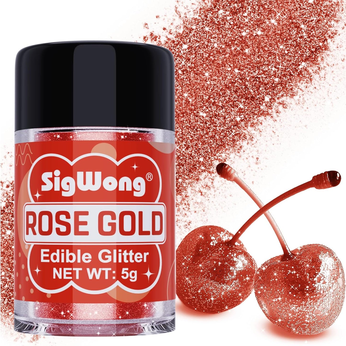 Rose Gold Edible Glitter - 5g Food Grade Cake Decorating Shimmering Glitter, Edible Sprinkle Luster Dust for Drinks, Chocolates, Fondant, Strawberries, Cupcakes, Candy, Cookie - Vegan
