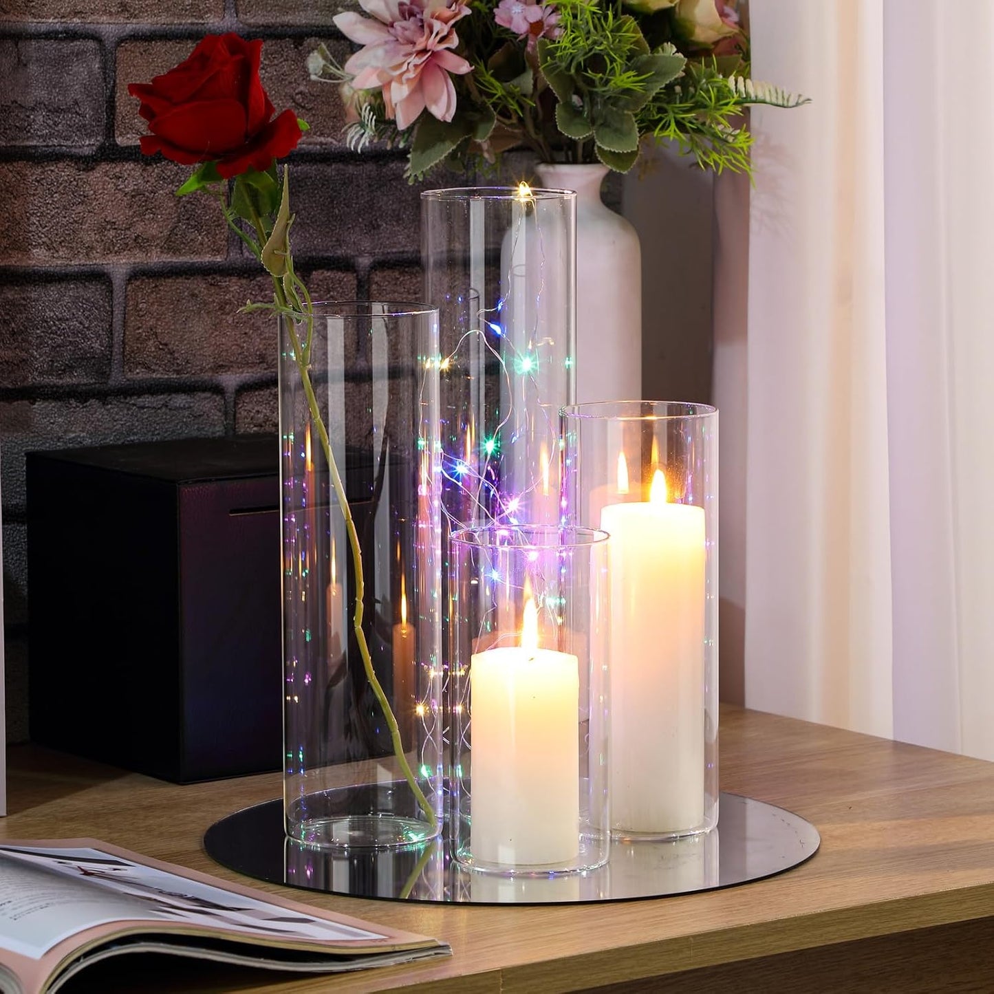 Sawysine 48 Pcs Glass Cylinder Vases 2.5''/2.95''/3.9'' Diameter Clear Flowers Vase Hurricane Floating Candles Holders for Table Centerpieces (2.95 x 6 in,2.95 x 8 in,2.95 x 10 in,2.95 x 12 in)