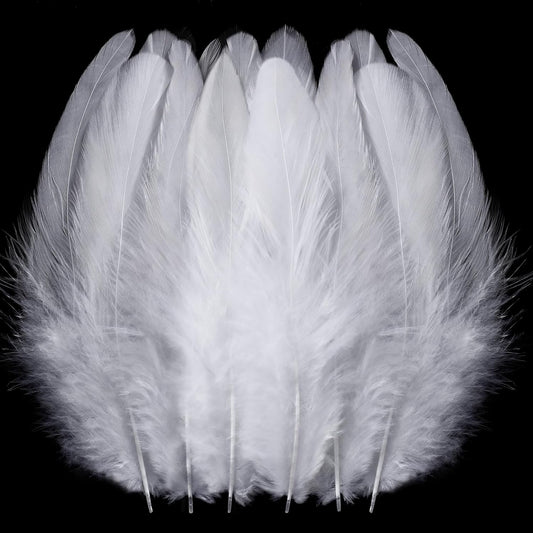 SOGUGOM White Rooster Tail Feathers - 200 pcs 5-7 inch Craft Feathers Bulk for Craft Projects, Halloween, Hats and Cocktail Table Centerpieces(White)