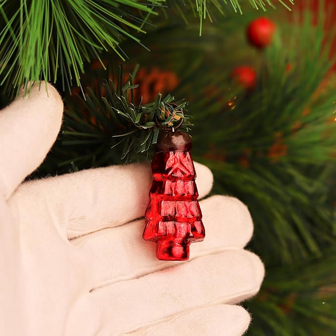 75 Pieces Glass Red Christmas Ornaments Decorative Mercury Mini Vintage Bulk Hanging Ornaments for Halloween, Christmas Tree, New Year, Valentine Day, Holidays, Event and Wedding Party Decor