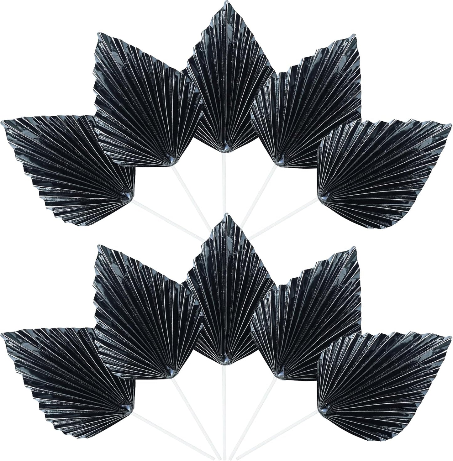 Ephlyn 6Pcs Paper Palm Leaves Fan Cake Toppers Palm Leaf Fan Cake Picks Craft DIY Fan Cupcake Toppers Palm Spear Leaves Cake Decorations for Baby Shower Wedding Birthday Party Supplies Bright Black