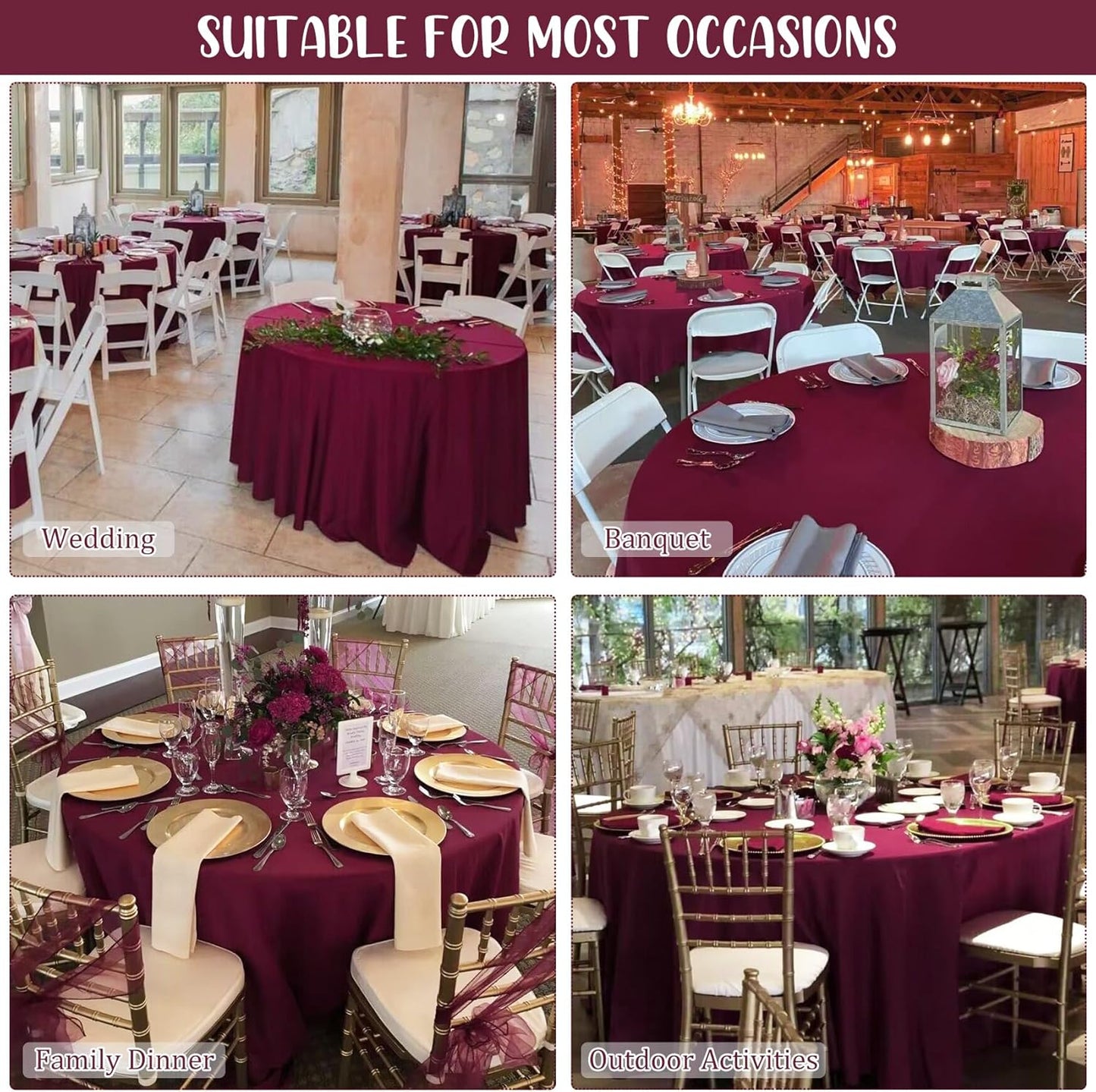8 Pack Premium Round Tablecloth 90 Inch Round Table Covers Bulk Washable Polyester Fabric Round Table Clothes for Wedding Party Reception Banquet Buffet Restaurant (Burgundy, 90 Inch)