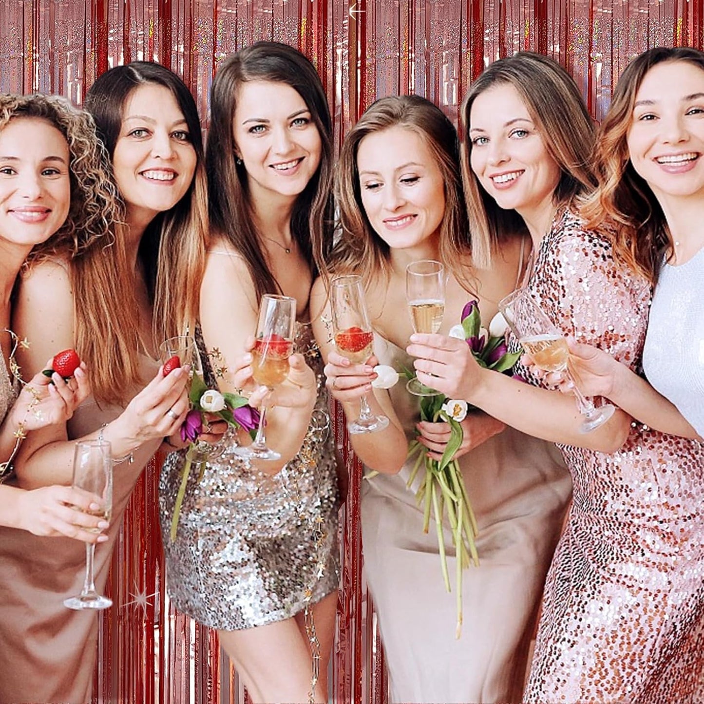 Tinsel Curtain Party Backdrop Rose Gold Birthday Decorations 2 Packs Glitter Foil Fringe Curtain Party Decor Streamers Photo Booth for Birthday Christmas Wedding Halloween Graduation Decorations