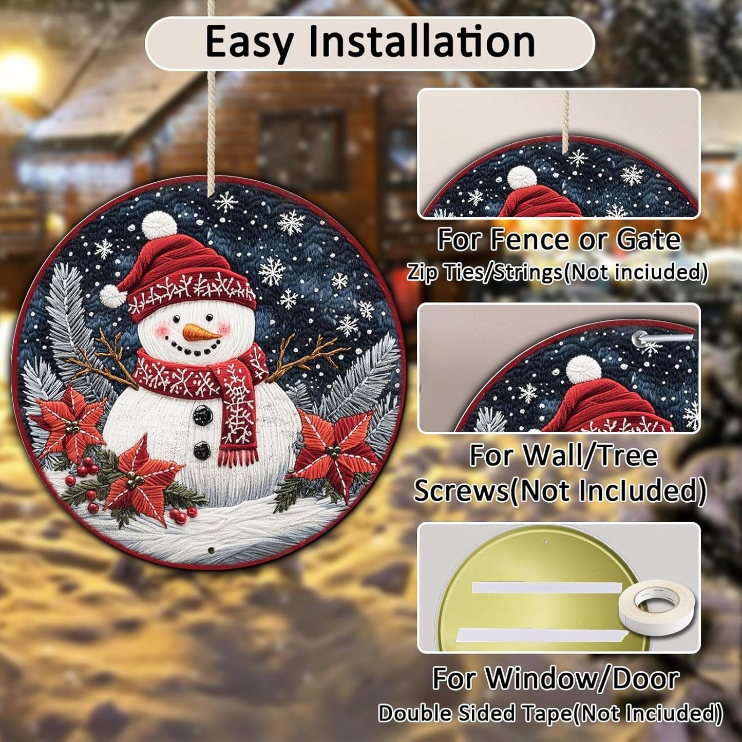 Round Christmas Snowman Decor Metal Tin Sign for Door Hanging Sign for Home Bars Clubs Cafes 12 * 12 in