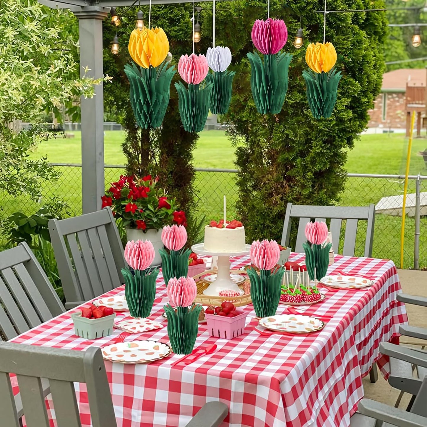 SUNBEAUTY 8 PCS Flower Honeycomb Decor Tulips Table Centerpieces Spring Decor for Home Office