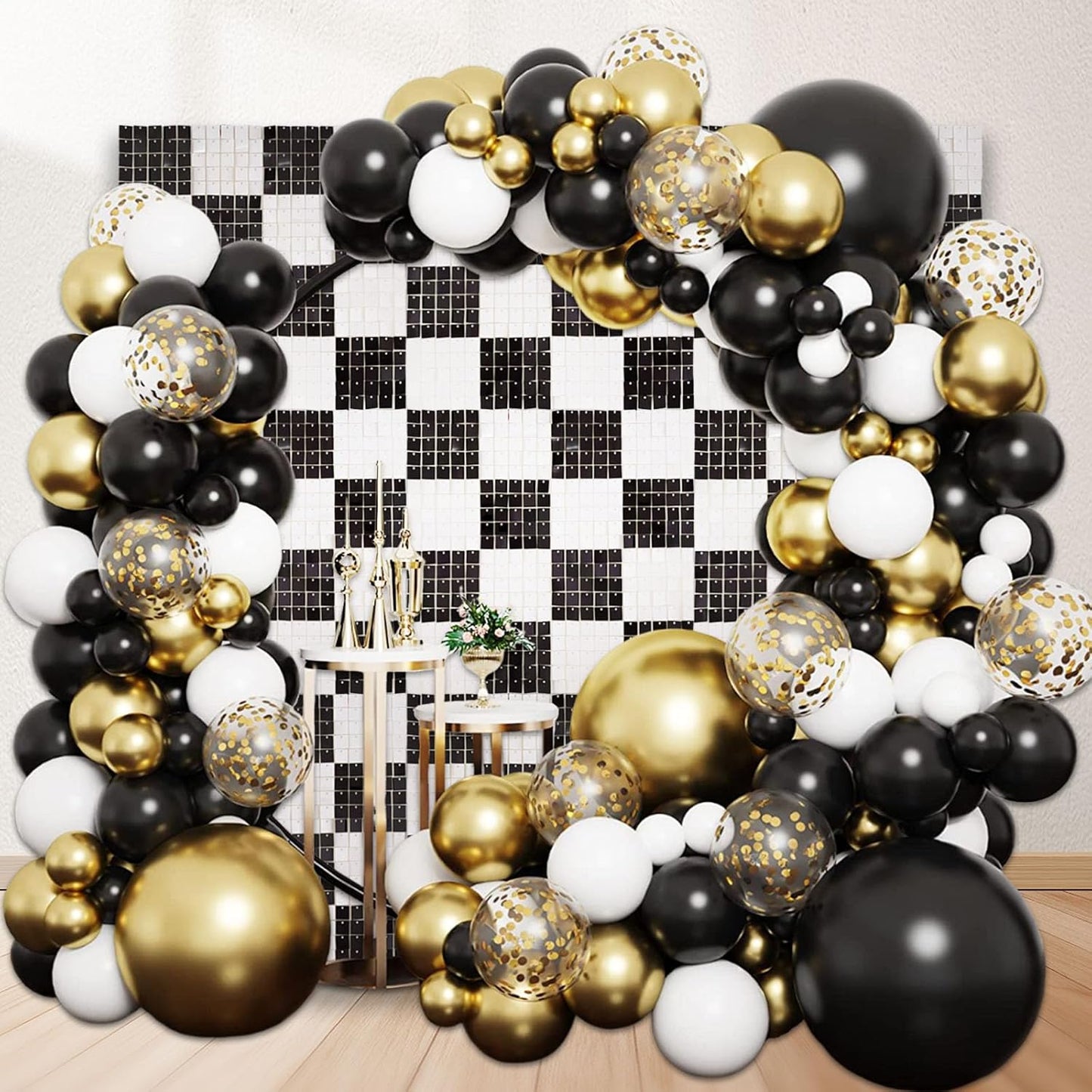 24PCS Black White Shimmer Wall Backdrop, Square Sequin Photo Backdrops Panel, Glitter Wall Background for Birthdays, Weddings, Christmas, Engagements, Baby Bridal Shower Party Decor (4FTx6FT)