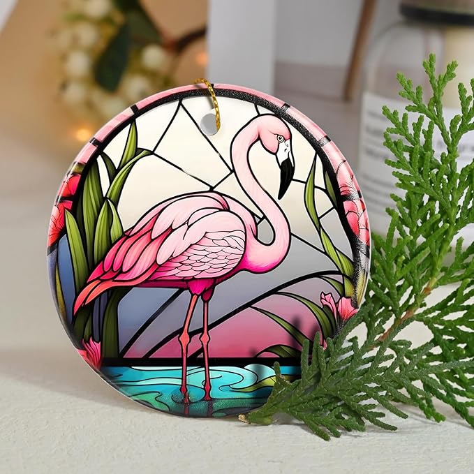Flamingo Christmas Ornament - Ceramic Flamingo Ornament for Tree - Keepsake Gifts for Animal Lovers