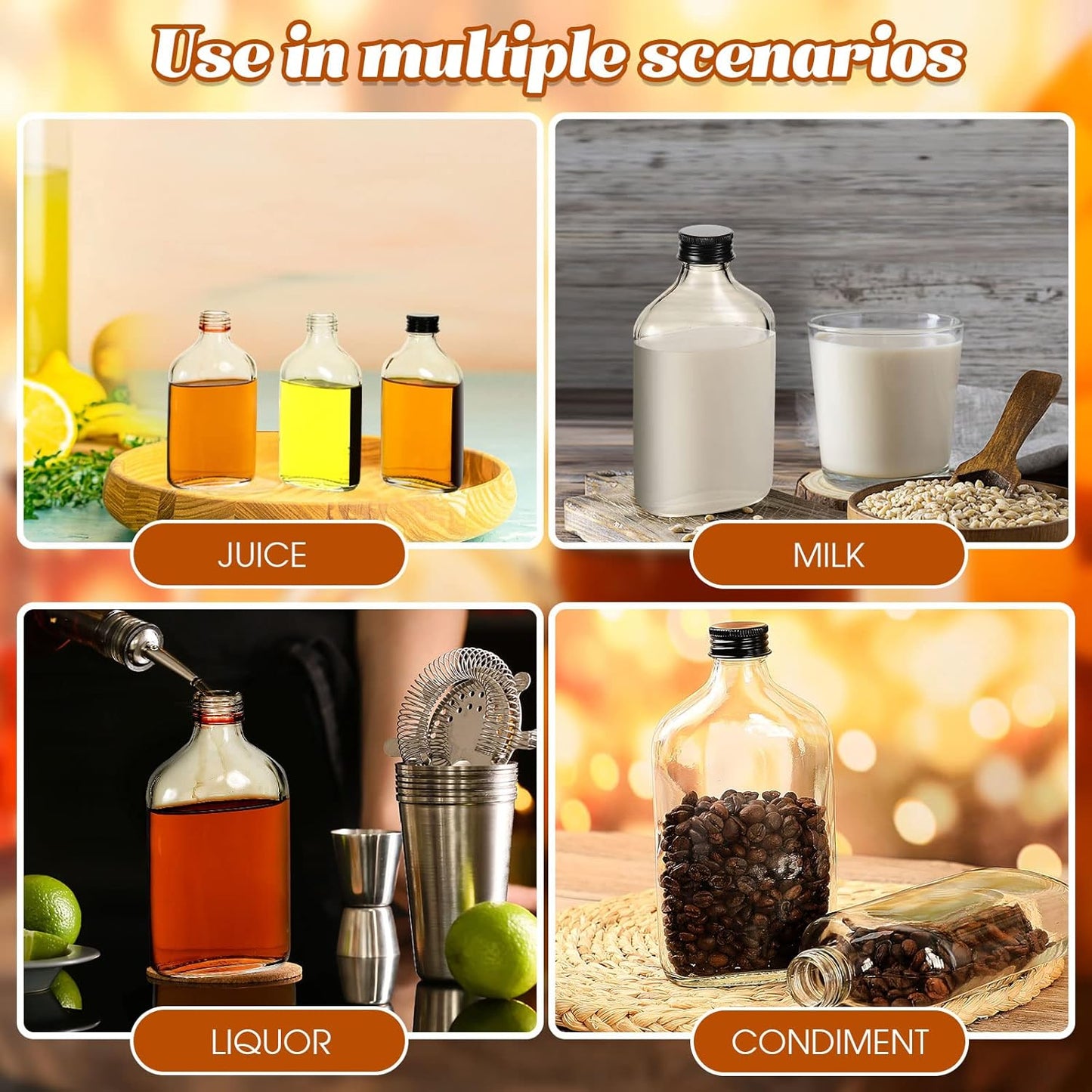 Patelai 32 Pcs Clear Glass Bottles with Caps Mini Glass Flask Liquor Bottles Empty Alcohol Shot Bottling Small Champagne Container DIY Gift for Halloween Wine Beverages Liquor Drinks Oil Beer (100 Ml)