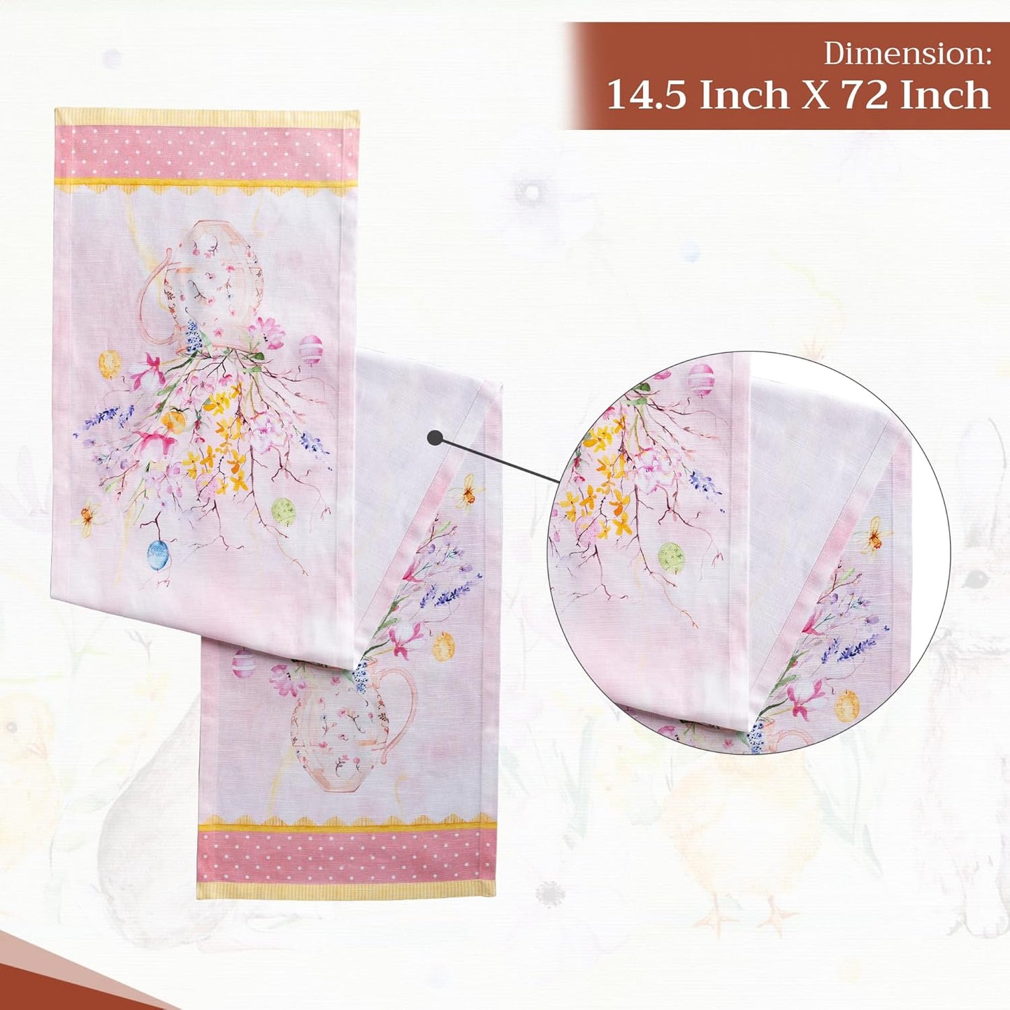 Maison d' Hermine Table Runner 100% Cotton Single Layer Table Runners 72 inches Long Decorative for Kitchen Dining Party Baby Shower Wedding Bridal Shower Spring Summer (Easter Zest, 14.50" x 72")