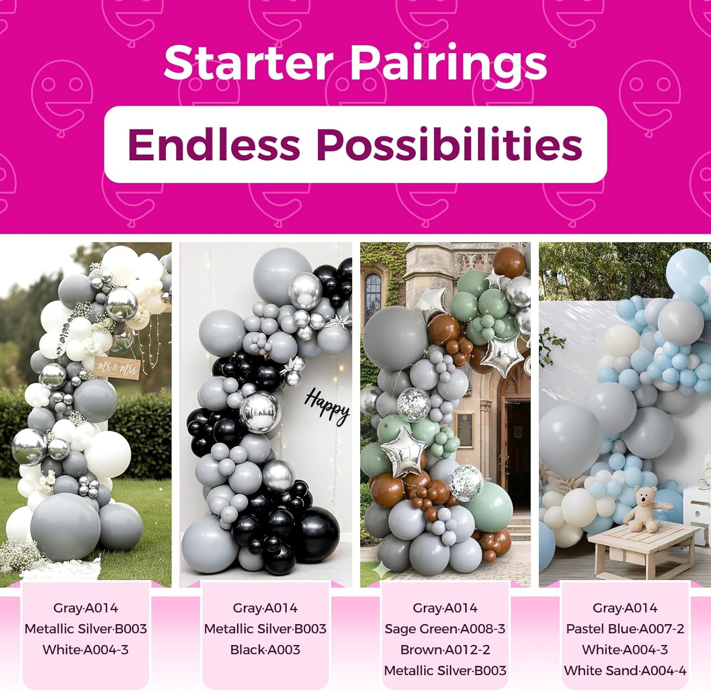 Bezente Gray Balloons Latex Party Balloons - 100 Pack 12 inch Round Helium Pastel Grey Balloons for Birthday Bridal Shower Wedding Anniversary Party Decorations