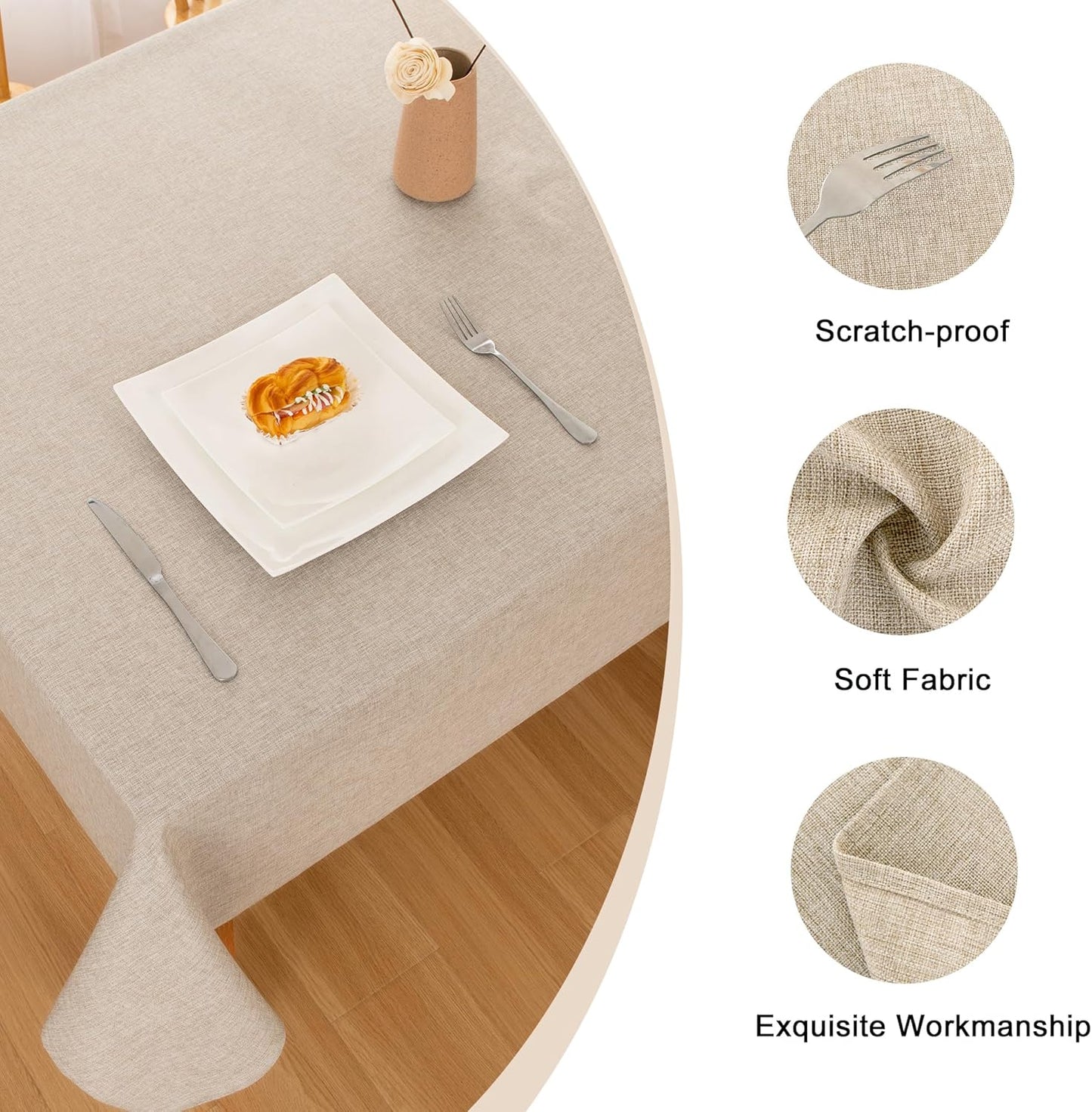Hiasan Faux Linen Rectangle Tablecloth - Wrinkle and Stain Resistant Washable Table Cloth for Kitchen Dining Room Holiday Table Cover for Party Dinner, Beige, 54 x 108 Inch