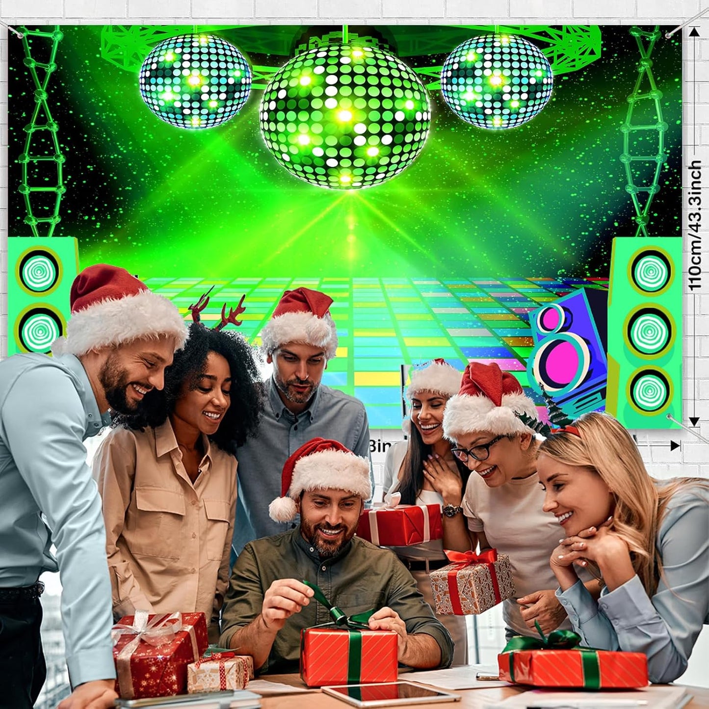 Dance Party Backdrop Retro 80s 90s Theme Stage Dance Ball Music Birthday Party Decoration DJ Photography Background 5 x 3 ft for Baby Shower Picture Photo Shoot Polyester Fabric, Green