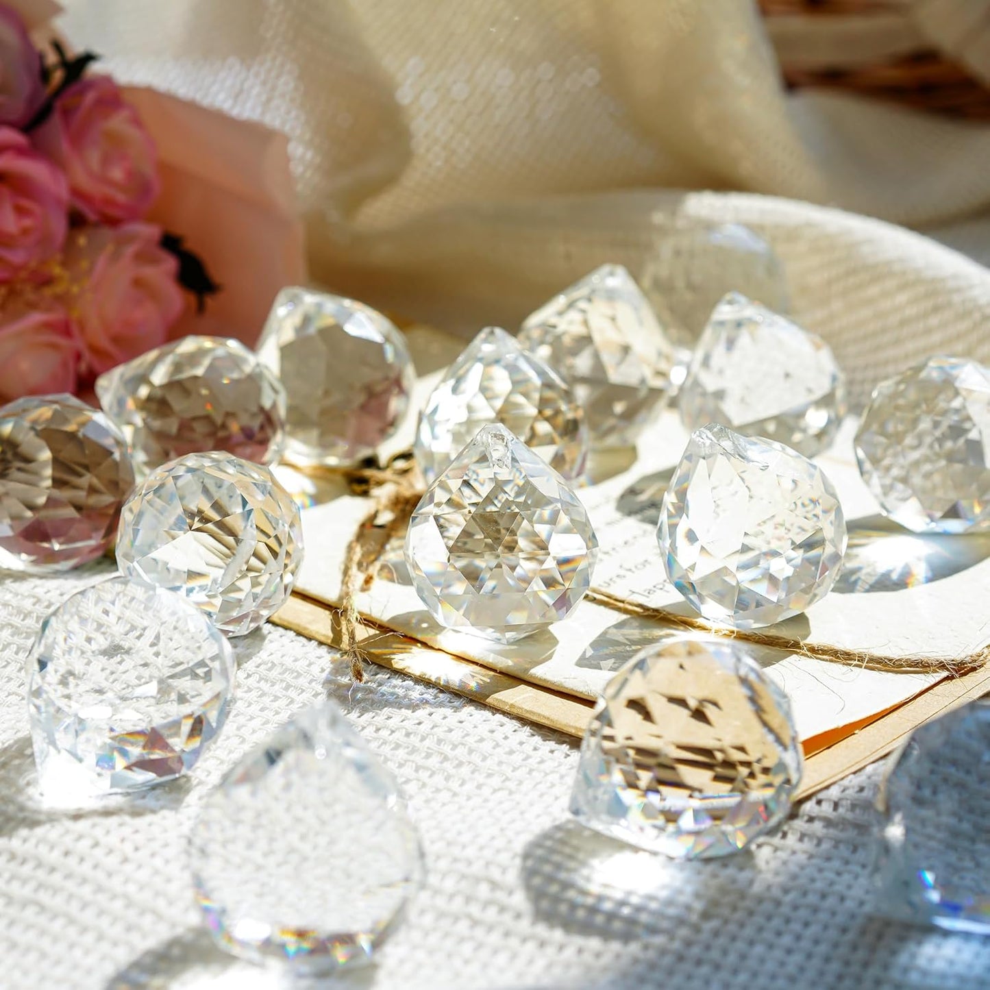 12pcs 30mm Clear Crystal Glass Ball Prisms Hanging Crystals Prisms Sun Catchers for Wedding Centerpieces Party DIY Crafts