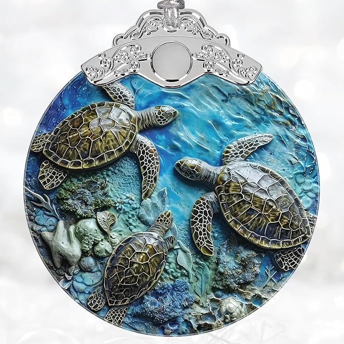 Christmas Decorations Ornaments, Stained Glass Ornament, Christmas Tree Ornaments, 2025 Gift Ornament, Xmas Gift for Friend Family Coworker - Sea Turtles