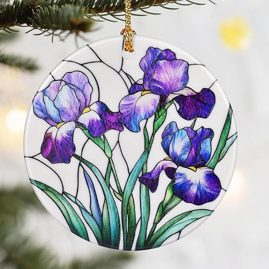 Christmas Ornaments, Dodosky 2.8in Ceramic Iris Flower Ornament, Xmas Decor, Christmas Tree Ornaments, Xmas Decorations for Tree, Holiday Ornament, Iris Flower Gifts, Gifts for Women, Mom, Grandma