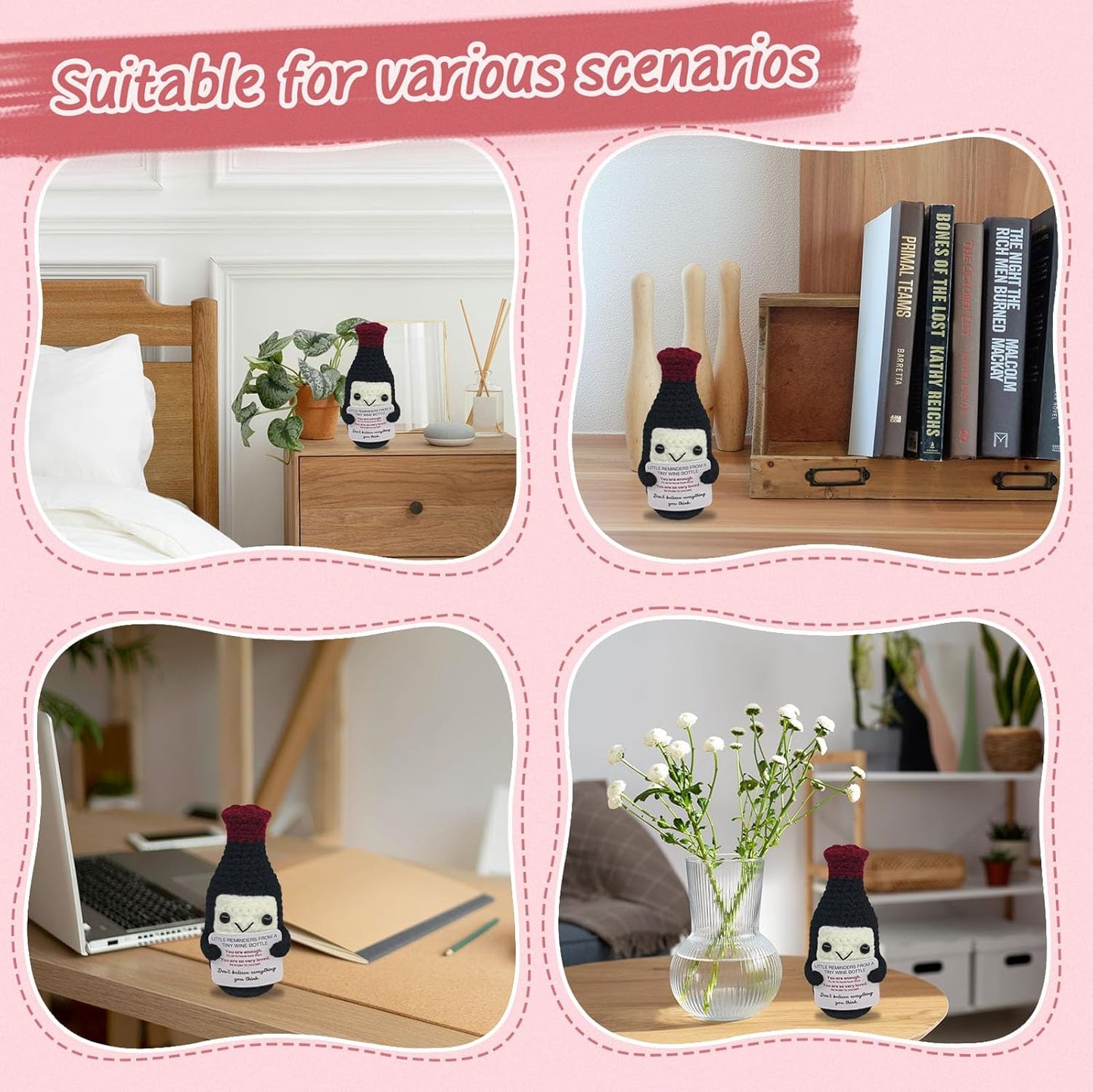 Handmade Mini Wine Crochet,Birthday Gift for Wine Lovers,Funny Emotional Support Crochet Vintage,Home Bar Happy Hour Accessories for Men Women Drinkers,Housewarming Gifts Fashion Decoration