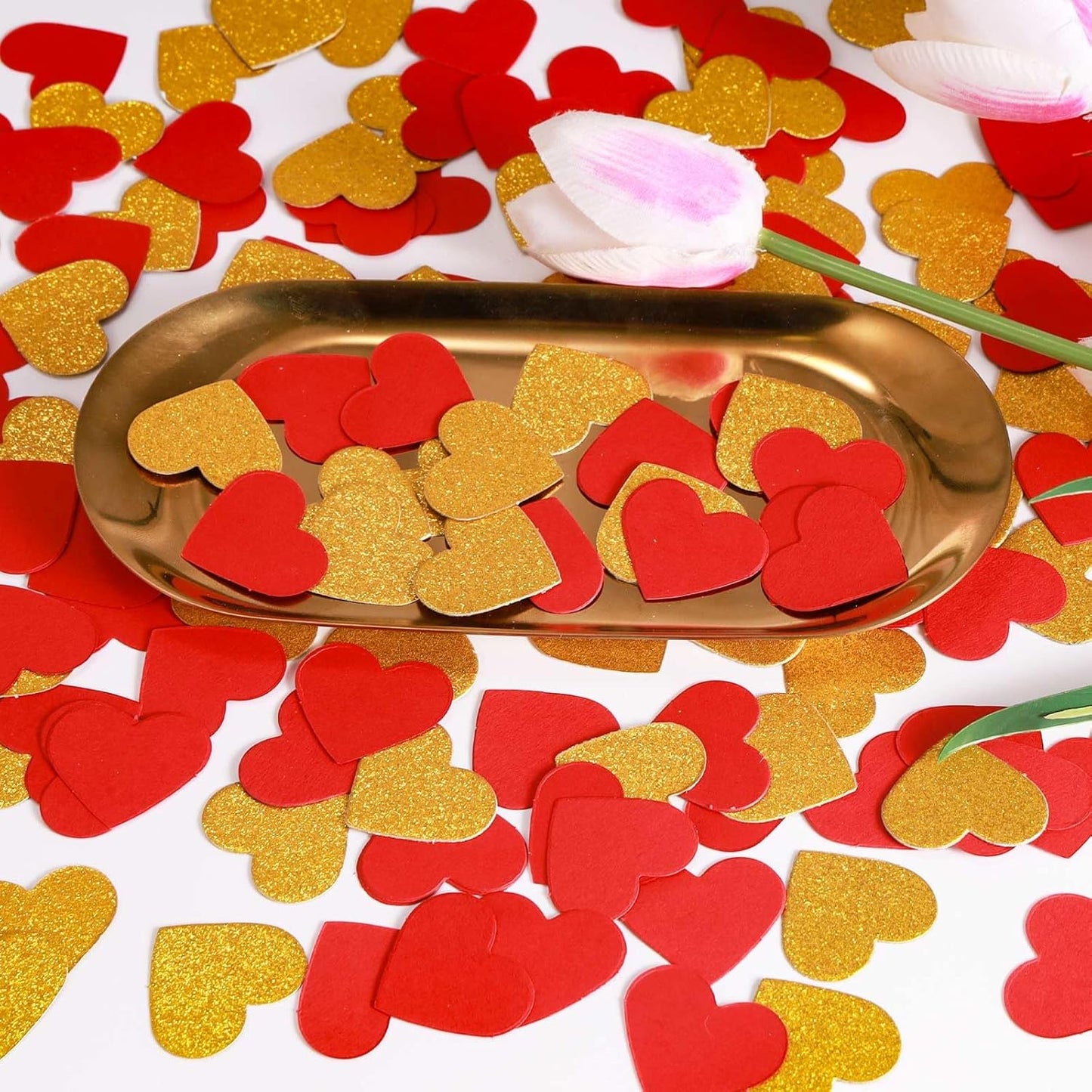 200 Pcs Red Gold Heart Paper Confetti for Valentine's Day Wedding Baby Shower Birthday Party Table Decoration Supplies