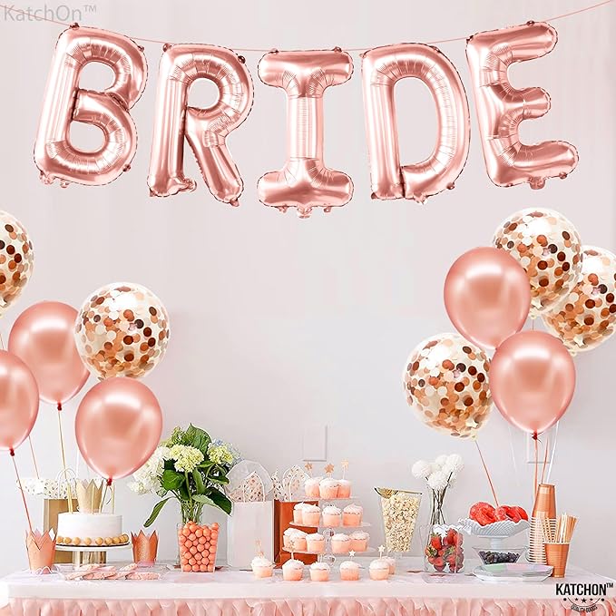 KatchOn, Bride Balloons Rose Gold - 16 Inch | Bachelorette Party Decorations | Rose Gold Bride Balloon for Pink Bridal Shower Decorations | Bridal Shower Balloon | Bachelorette Balloons