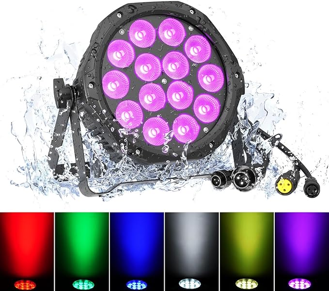Waterproof Stage Lights DMX DJ Par Can Light 14LED RGBW Strobe Wash Uplighting for Outdoor Party, Theater, Event, Halloween, Church, Wedding, Stage, Performance, Studio, Auditorium