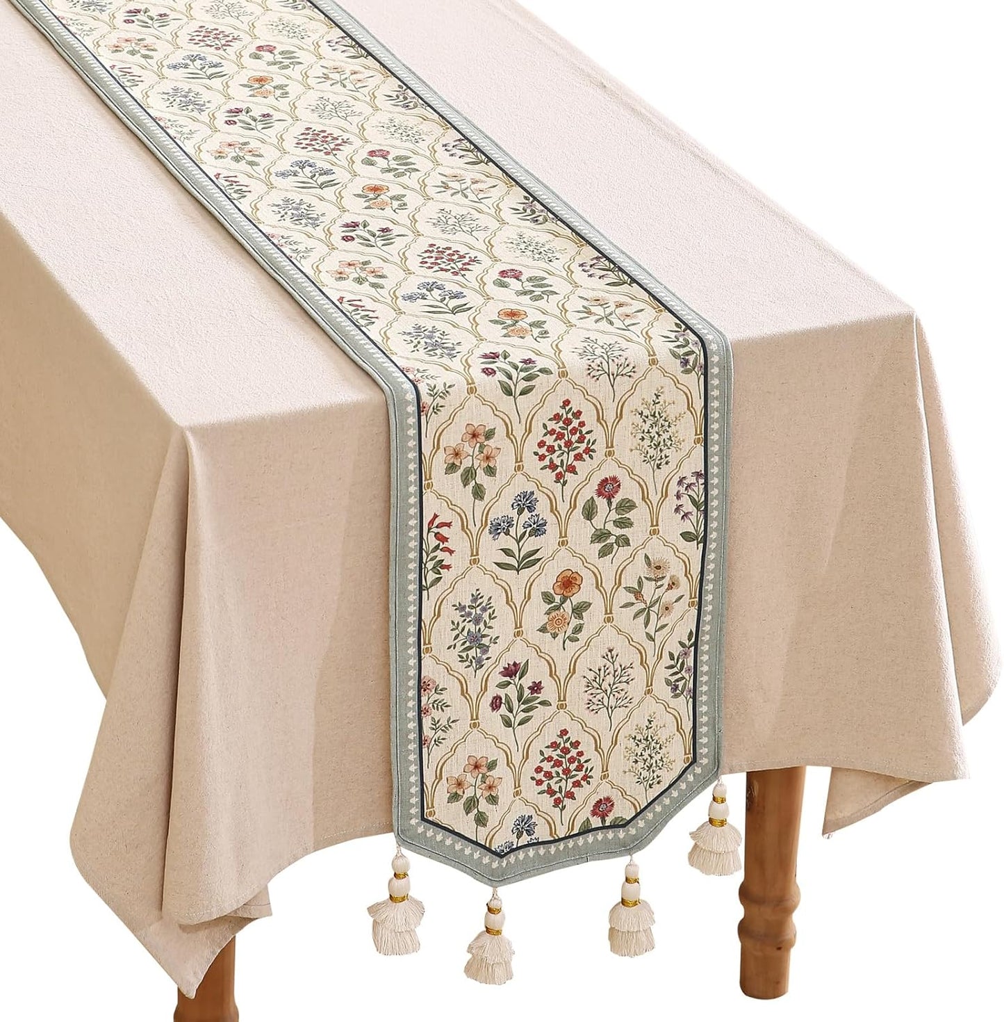 ISAENNE Designer Vintage Elegant Linen Table Runner 87 Inches Long,Colorful Wildflower Pattern Runner,Decor Table Runners for Dining Tables,Thanksgiving,Christmas,Banquet,12"*87"-Serenity B