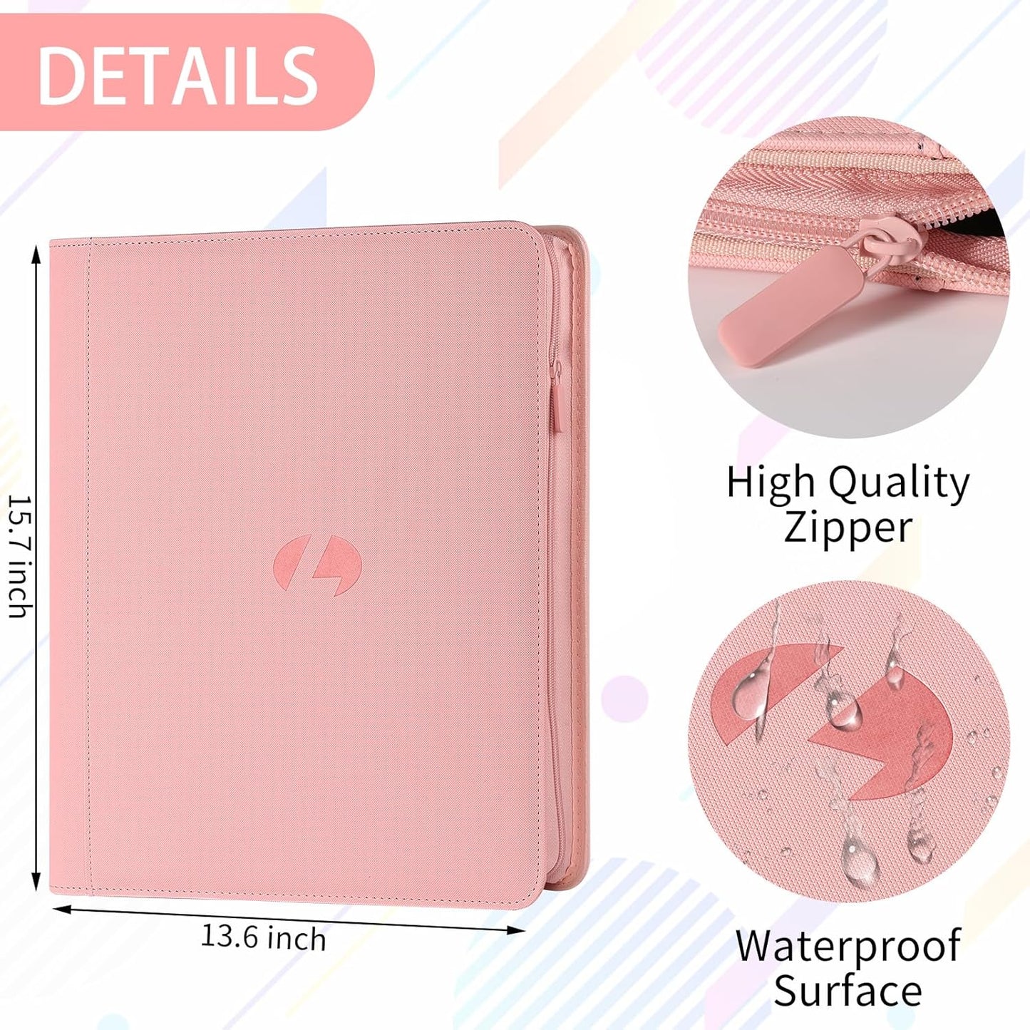 Toploader Binder,Holds 288 Toploaders,9 Pocket Double-Sided Top Loader Binders with Sleeves for 3 x 4'' Toploaders, Card Holder for Trading Cards or Sports Cards (Pink)