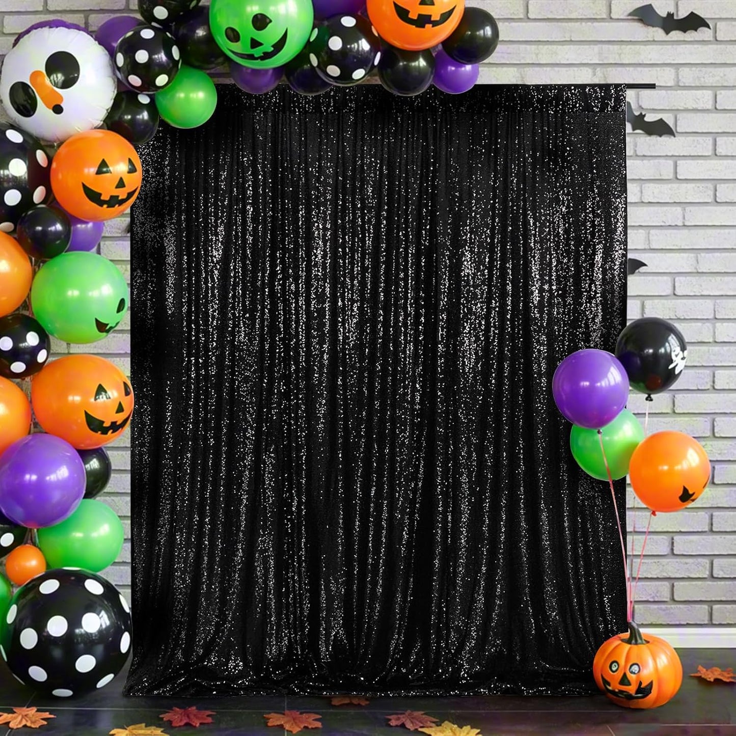 Eternal Beauty Black Thick Sequin Backdrop, 4x7 Ft Halloween Glitter Background Curtains for Shimmer Photography Party Wedding Birthday Back Drop Decor