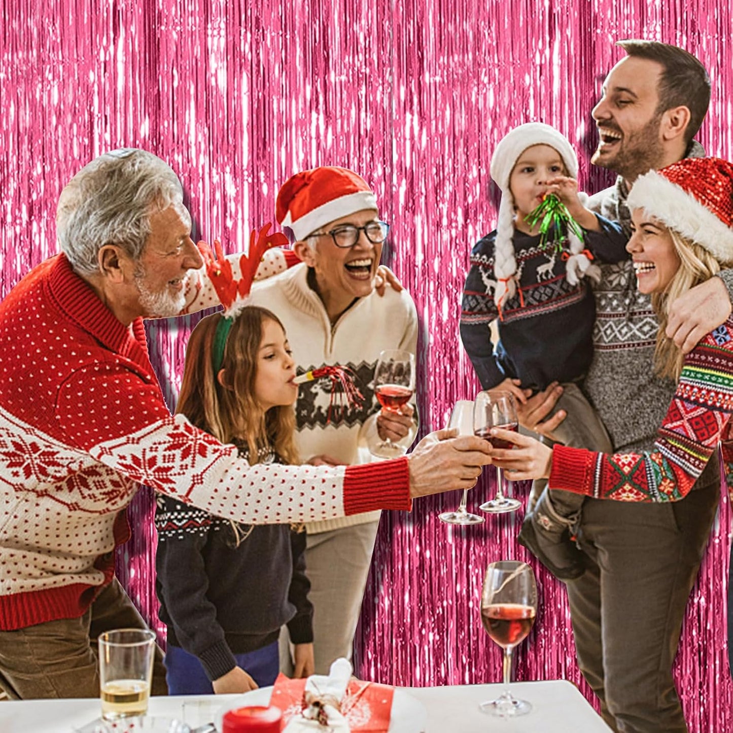 2 Pack Pink Backdrop Party Decorations Tinsel Curtain Party Backdrop Foil Fringe Birthday Decorations Photo Booth Streamer Backdrop Pink Theme Bachelorette Graduation Decor