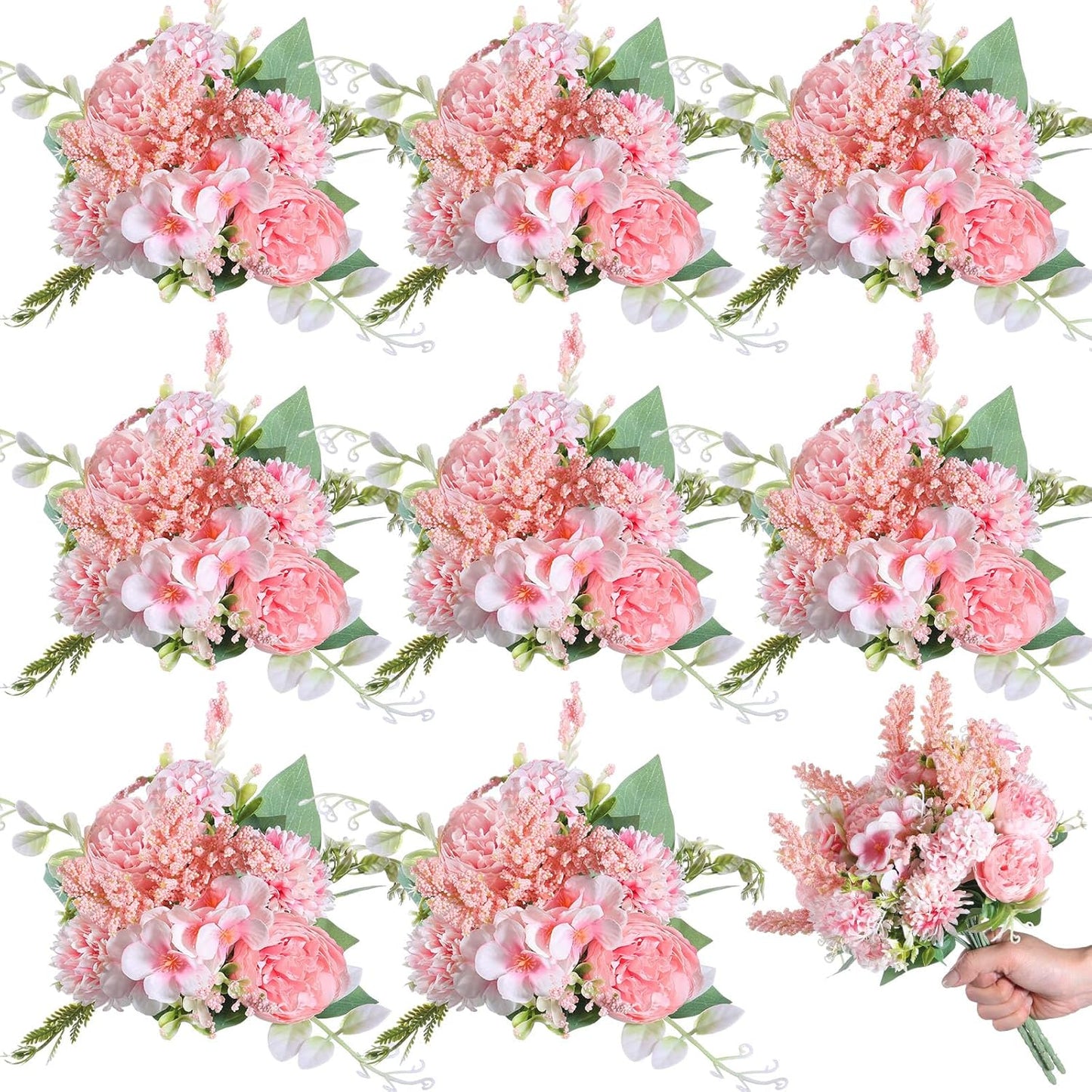 Zeyune 8 Pcs Wedding Silk Flowers Fake Silk Flowers Faux Bouquet Hydrangea Bouquets for Wedding Birthday Party Table Centerpieces Home Decoration(Pink,Peony)