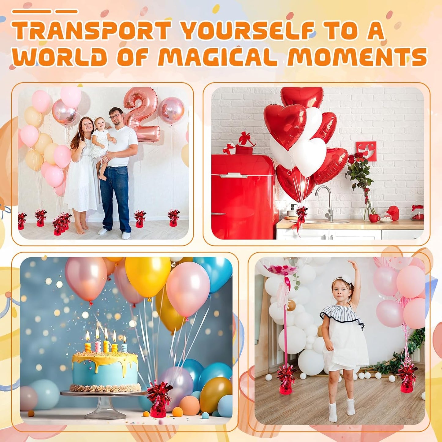 6 Pack Red Balloon Weights Metallic Holder Anchors Balloon Holder Weights for for Birthday 2025 Graduation Party Christmas Wedding Celebration Decoration (Red)