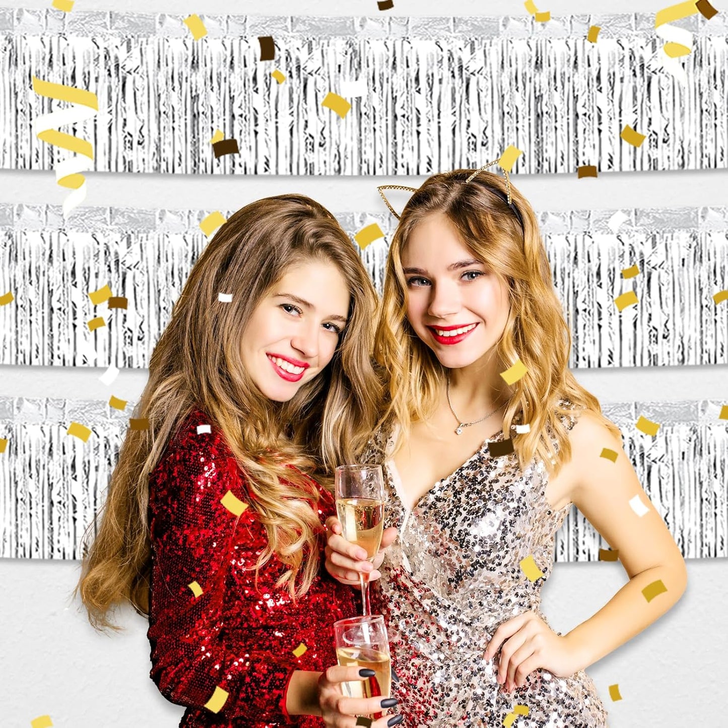 6 Pack 10 Feet Silver Foil Fringe Garland Metallic Tinsel Streamers Banner Wall Hanging Curtain Backdrop for Parade Floats, Birthday, Graduate, Mother's Day, Wedding Party Decoration