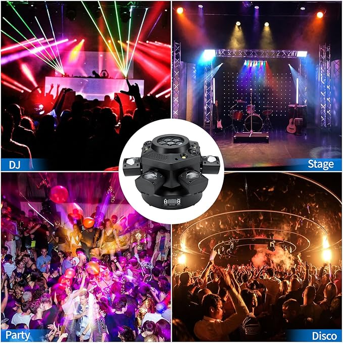Moving Head DJ Light, 150W RGBW Party Light Remote DMX512 Control Sound Activated 6 Arms Stage Effect for DJ Stage Party Bar Disco Show Club Wedding
