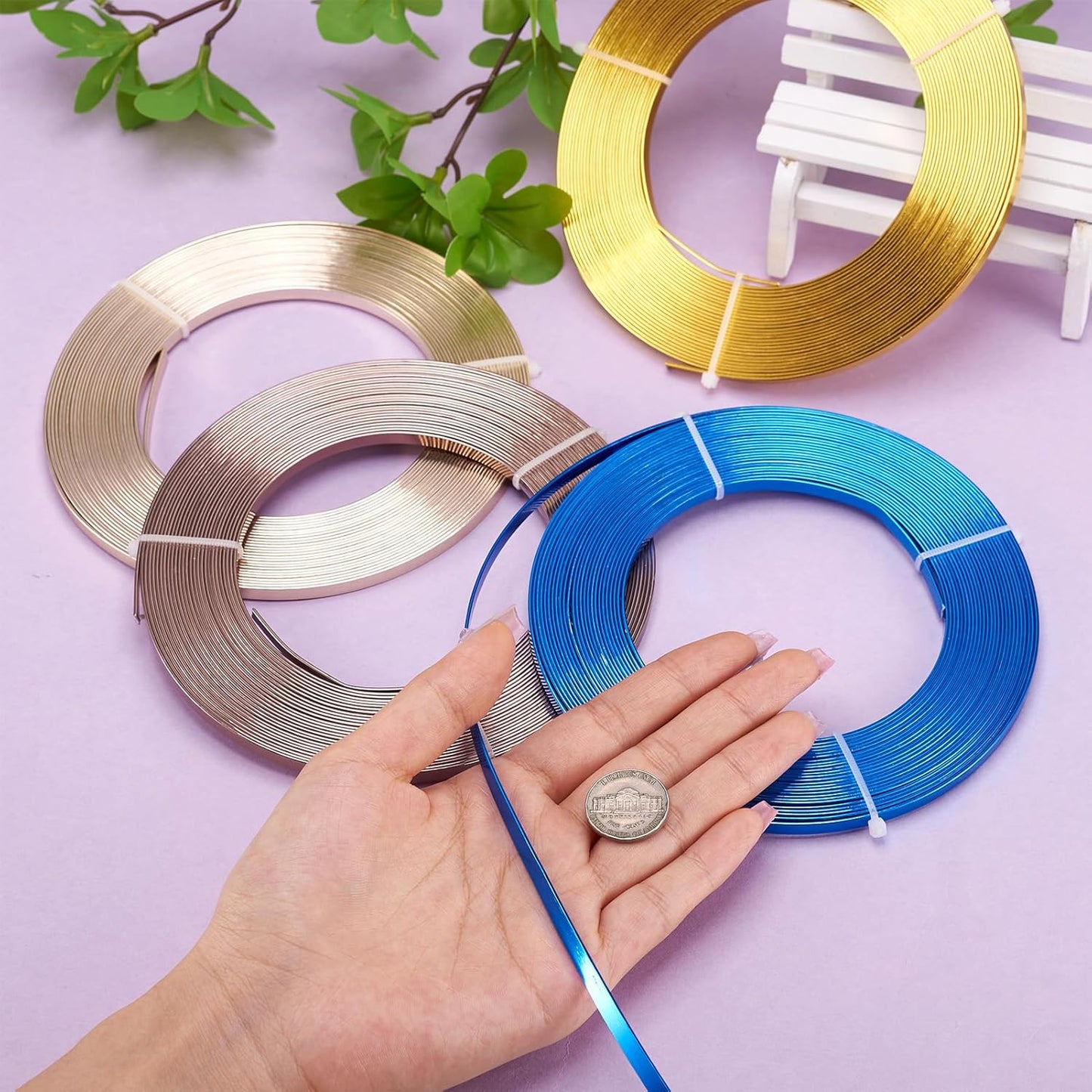 Fashewelry 32.8Ft 5mm Aluminum Flat Wire Gold Bendable Metal Craft Wire Strip for Bezel Sculpting Armature Jewelry Making Gem Metal Wrap