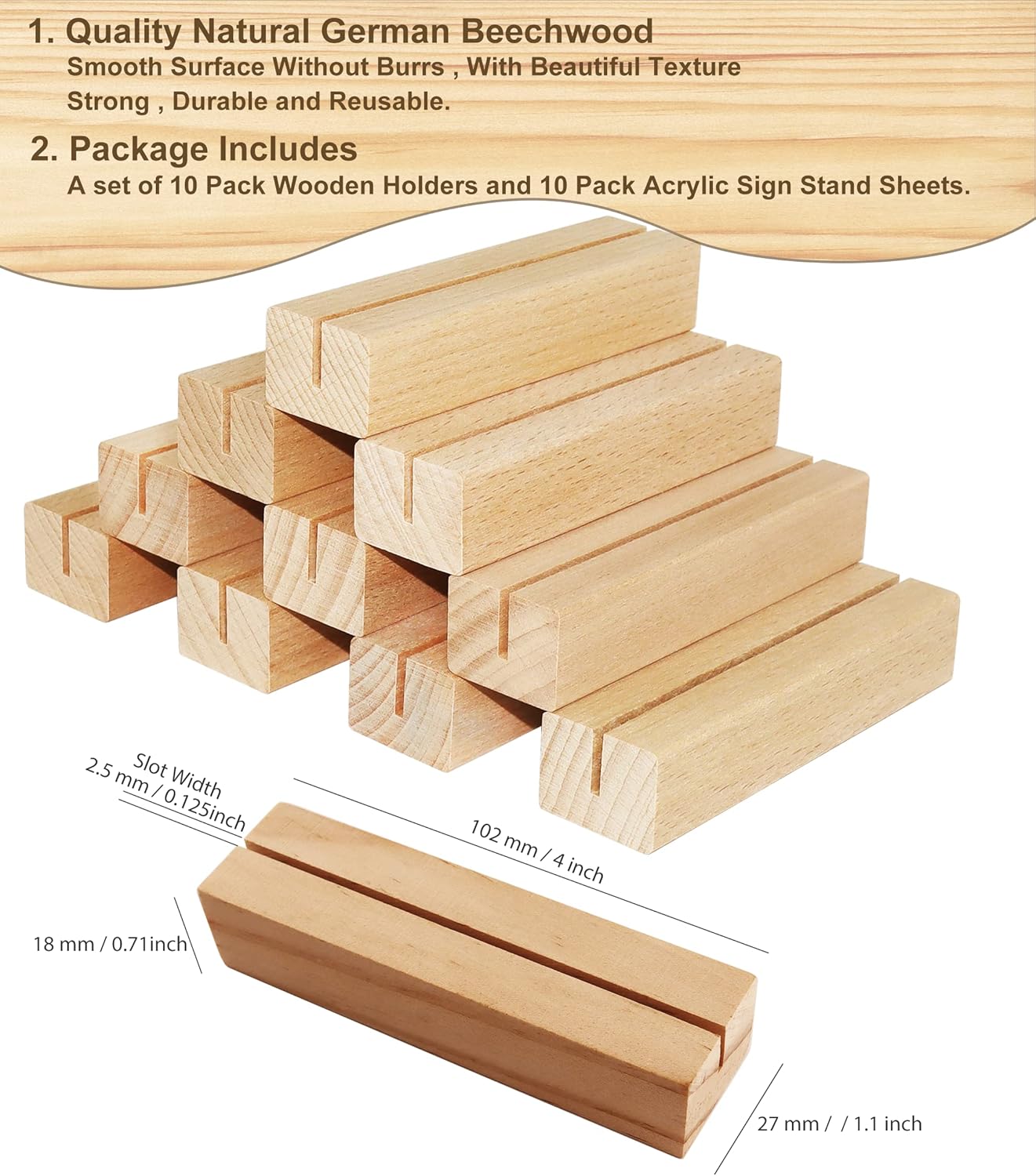 Clear Acrylic Sign with Wooden Stand Table Numbers DIY, 10 Pack Acrylic Sheets Table Signs for Wedding, 4x6 Inch Arch Signs Blank for Restaurant Party Bridal Shower (No printing included)