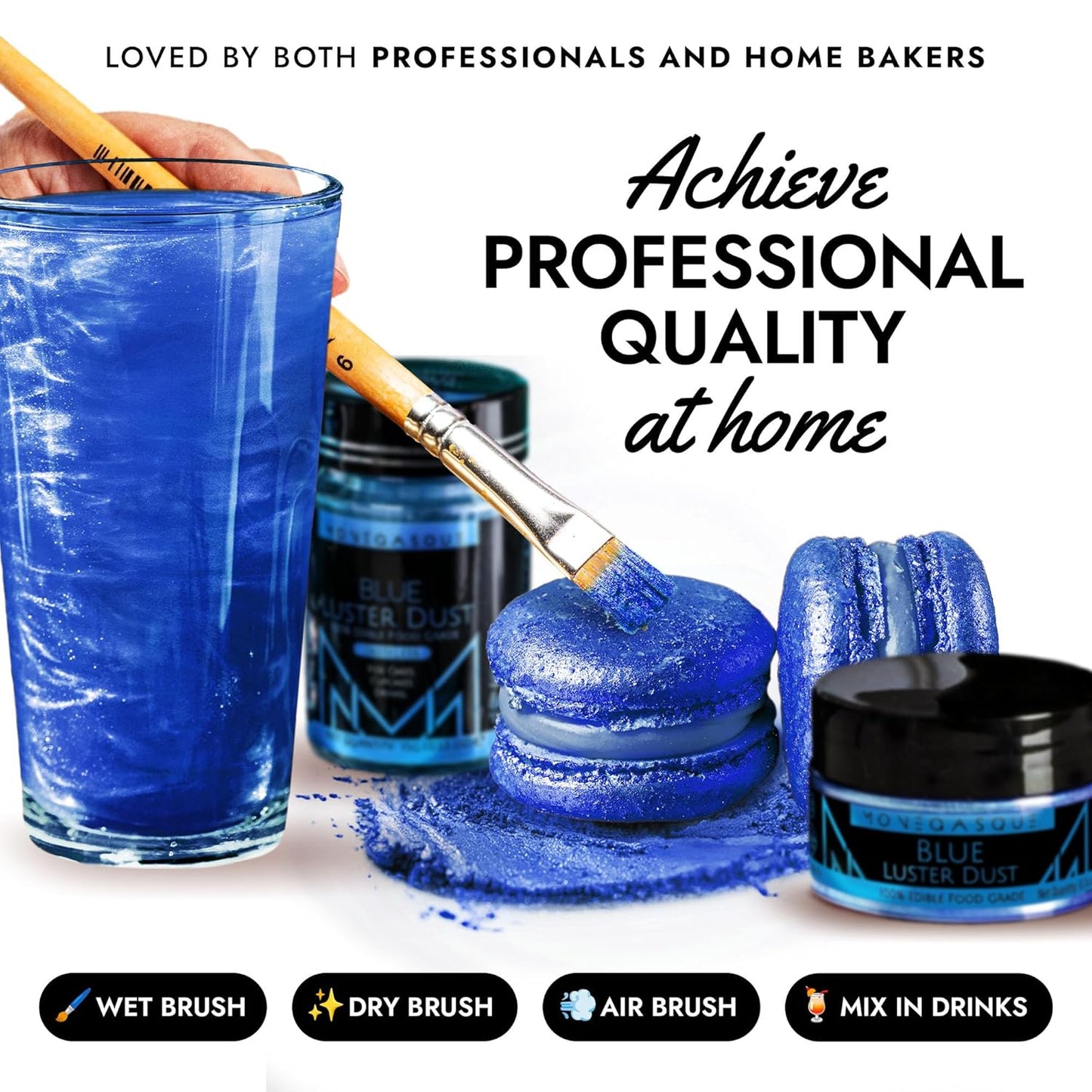 MONÉGASQUE Blue Edible Glitter for Drinks 15g – Halloween Edible Glitter for Cakes & Cocktails - Blue Luster Dust for Cocktail, Cake Decorating, & Food Spray - Strawberries & Drink Shimmer Decorations