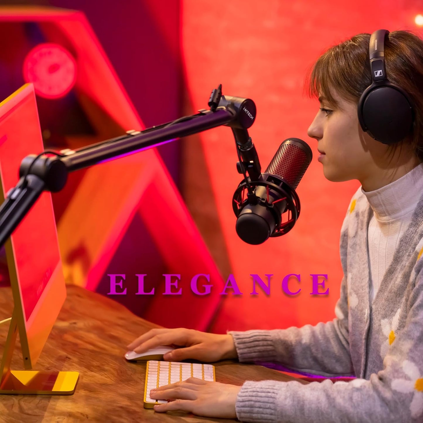 IXTECH Microphone Boom Arm with Desk Mount, 360° Rotatable, Adjustable and Foldable Scissor Mounting for Podcast, Video Gaming, Radio and Studio Audio, Sturdy and Universal - Elegance Model