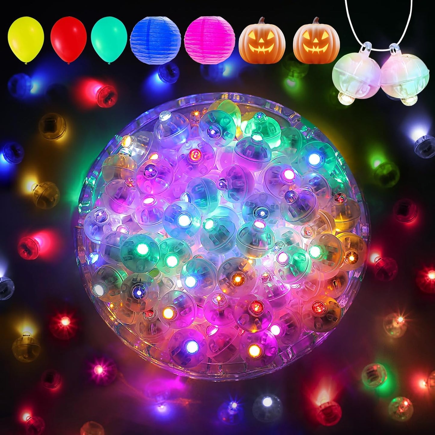 Aogist 50Pcs Balloon Lights with Hook,Long Standby Time,Waterproof Mini Light for Birthday Party Wedding Christmas Halloween Easter Decorative(Steady, 10-Colors)