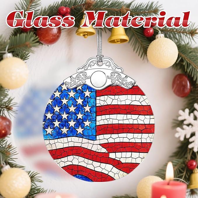 American Flag Ornament, Stained Glass Christmas Decorations, Christmas Ornaments for Tree, Holiday Ornament, Patriotic Themed Gifts, Holiday Party Gifts, Gift Ideas & Xmas Gift