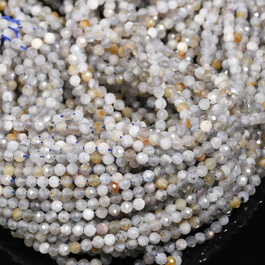 Song Xi 90pcs 4mm Natural Gray Labradorite Gemstone Beads Faceted Round Loose Stone Beads for Jewelry Making