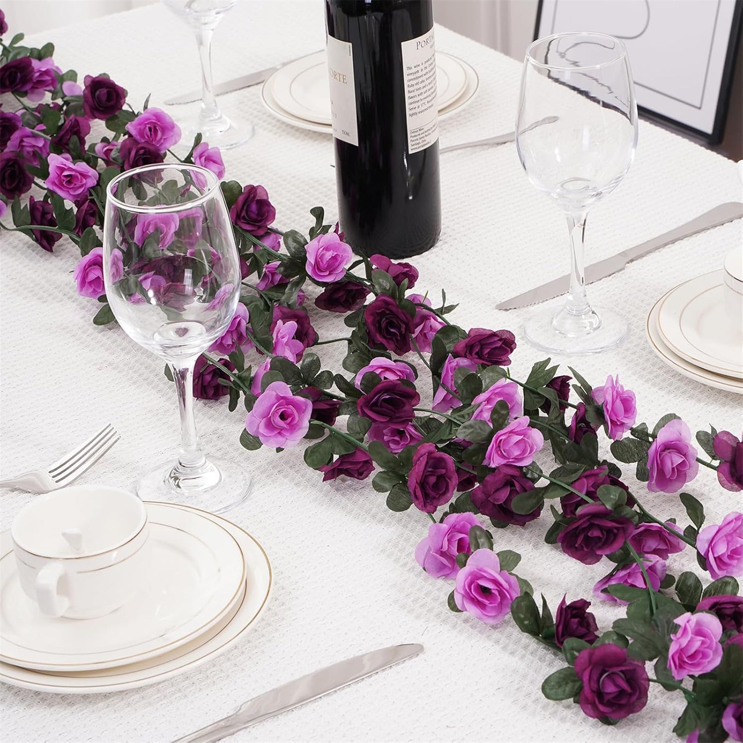 10 Pcs 82FT Flower Garland, Artificial Rose Garland Flowers Plants Fake Flower Hanging Rose Ivy, Birthday Party Valentine's Day Wedding Wall Arch Decor（Purple）