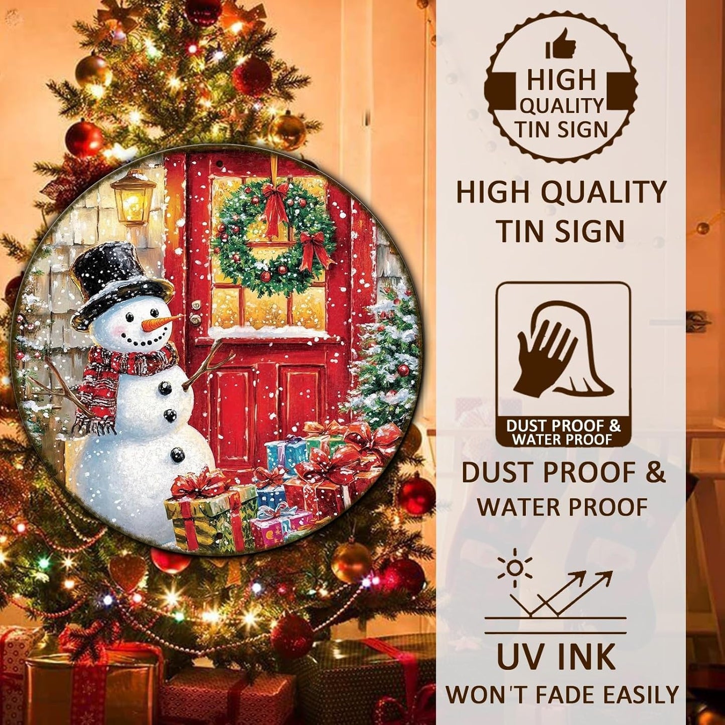 Round Wall Decor Christmas Metal Tin Sign Snowman Sign Rustic Wall Decor Wall Plaque Snowman Wreath Sign for Christmas Round Wreath Wall Decor Vintage Garage Yard Home Decor 12 * 12 in